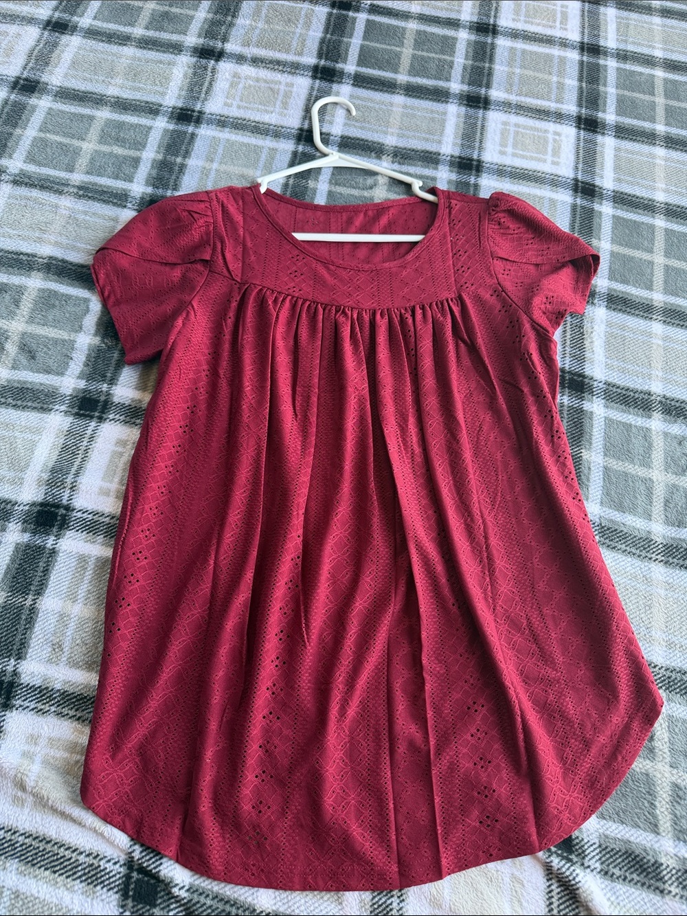 Eyelet Knit Scoop Neck Tunic - Deep Raspberry